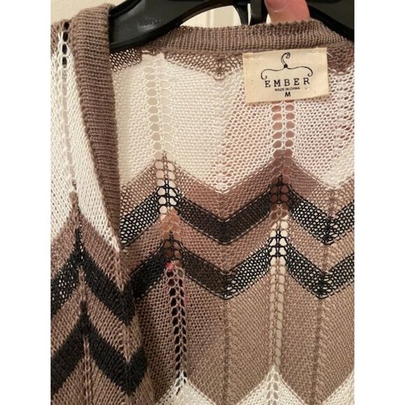 Ember Cardigan Sweater Women's size Medium Chevron Open Knit Brown & White - Picture 4 of 12